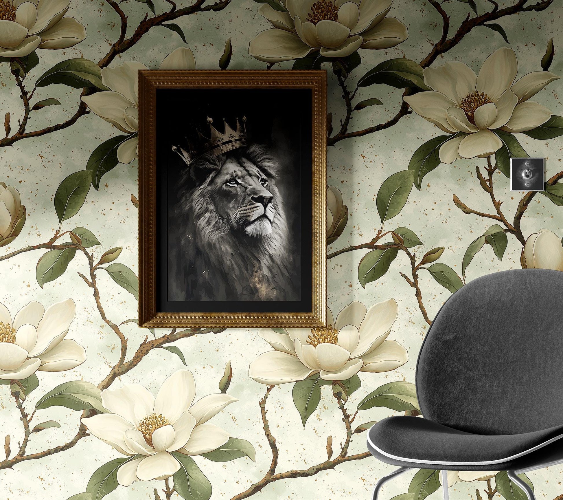 Magnolia Blossom Renter Friendly Floral Wallpaper Pattern – detail view, Golden Era Walls