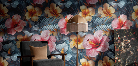 Vibrant Island Flower Renter Floral Wallpaper Pattern – room setting, Golden Era Walls