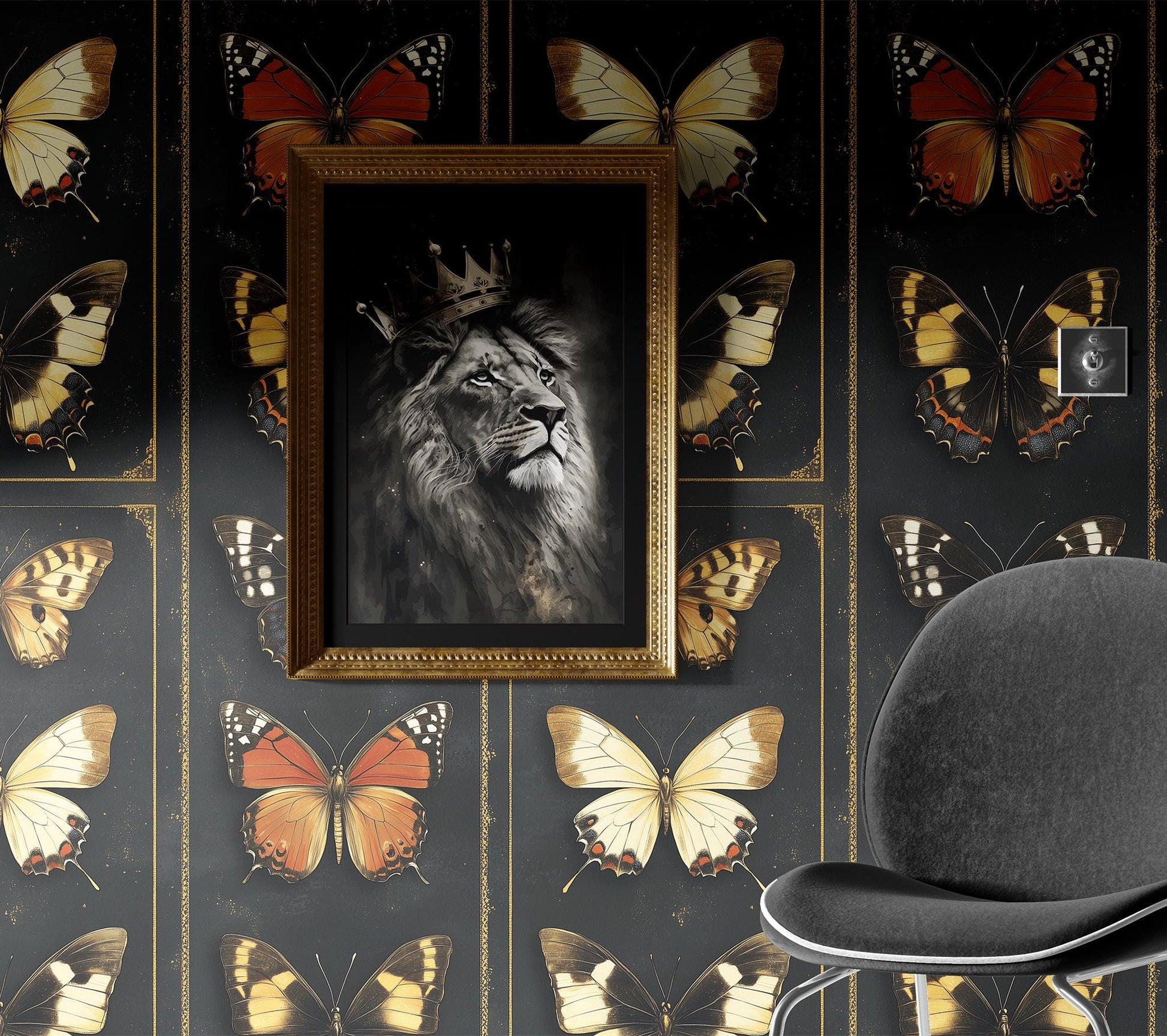 Vintage Butterfly Display Renter Floral Wallpaper Pattern – detail view, Golden Era Walls