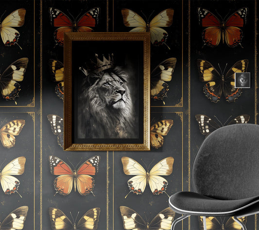 Vintage Butterfly Display Renter Floral Wallpaper Pattern – detail view, Golden Era Walls