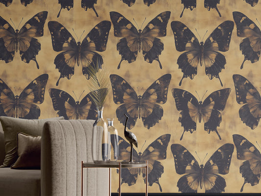Vintage Butterfly Renter Friendly Floral Wallpaper Pattern – lifestyle view, Golden Era Walls