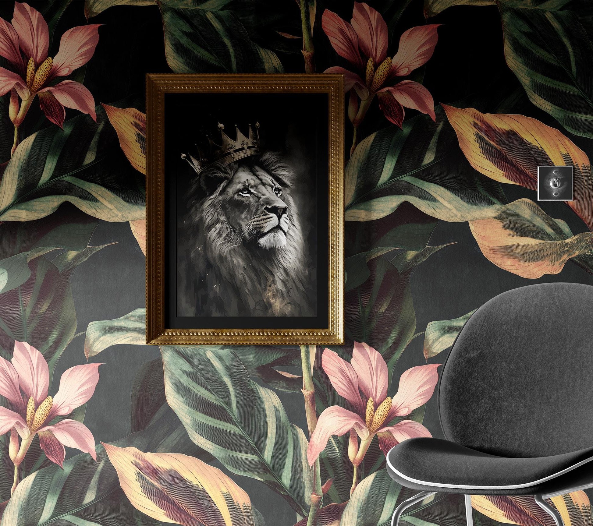 Vintage Jungle Leaf Renter Floral Wallpaper Pattern – detail view, Golden Era Walls