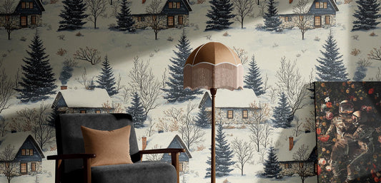 Winter Cabin Renter Friendly Coastal Wallpaper Pattern – lifestyle view, Golden Era Walls