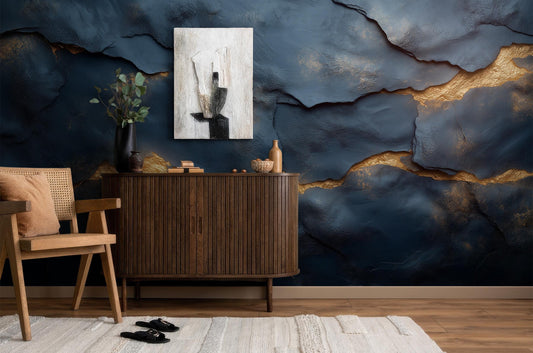 Abstract Cracked Texture Deep Geometric Wallpaper – peel and stick wallpaper mural, Golden Era Walls