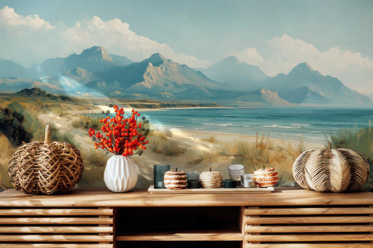 Coastal Beach Tranquil Ocean Coastal Wallpaper – detail view, Golden Era Walls