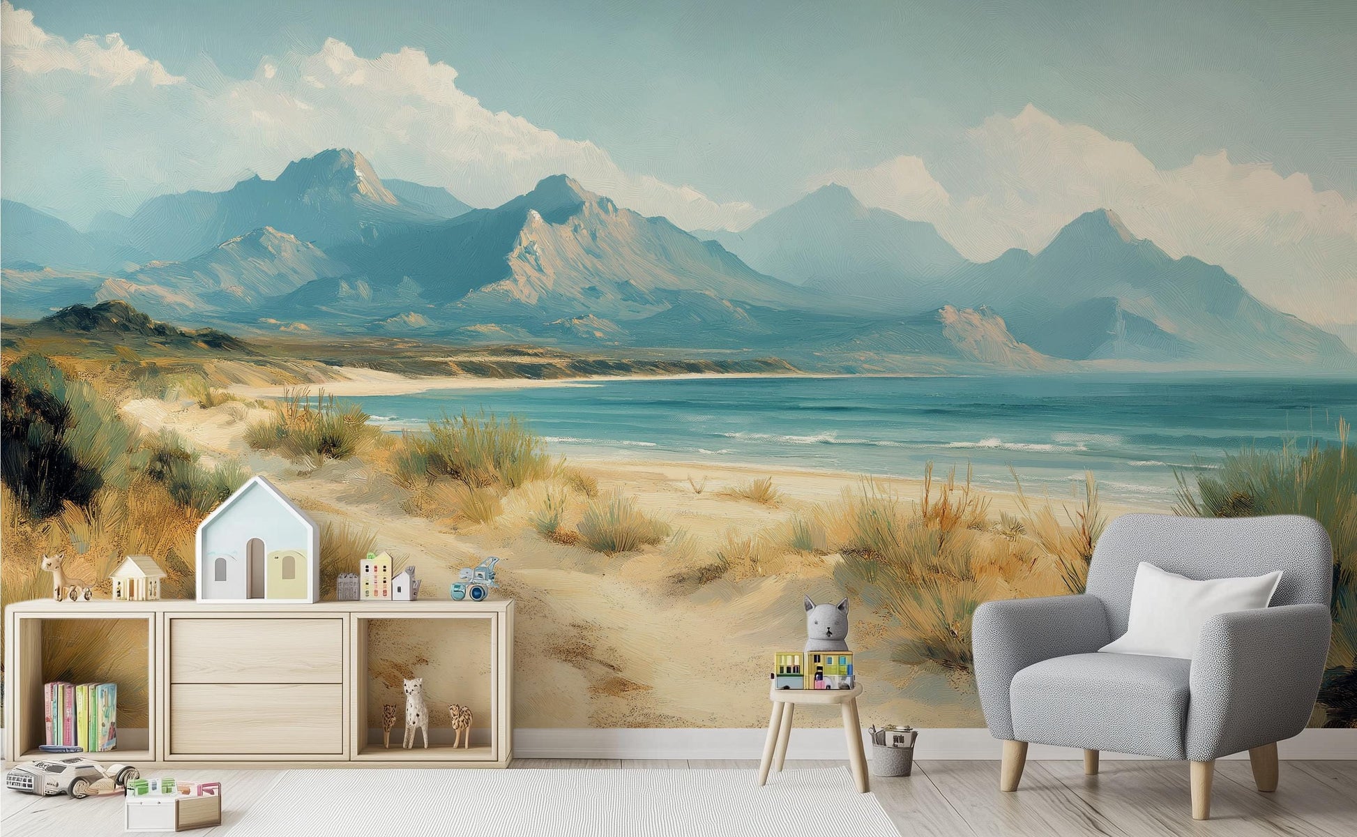 Coastal Beach Tranquil Ocean Coastal Wallpaper – peel and stick wallpaper mural, Golden Era Walls