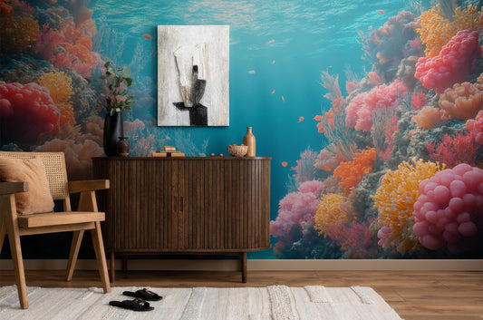 Colorful Coral Reef Tropical Tropical Wallpaper – lifestyle view, Golden Era Walls