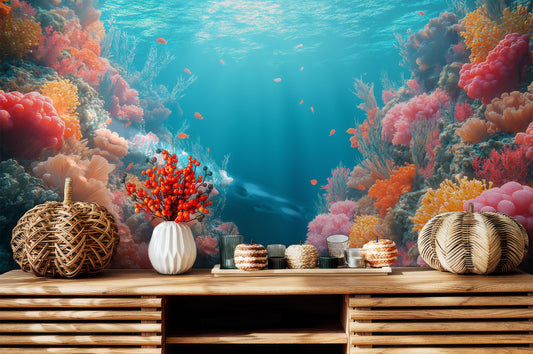 Colorful Coral Reef Tropical Tropical Wallpaper – detail view, Golden Era Walls