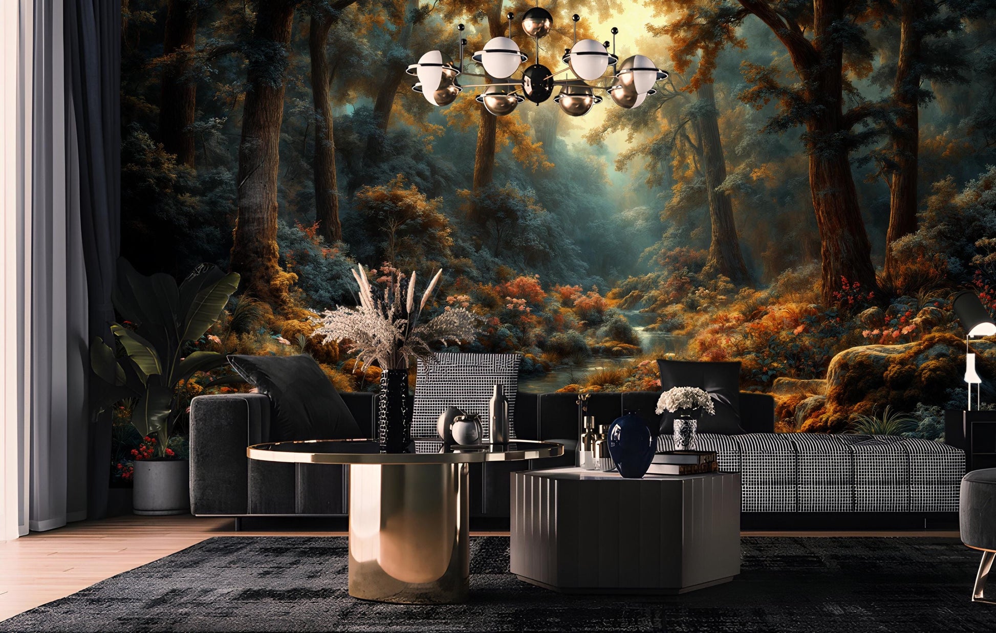 Dreamy Forest Fairytale Nature Floral Wallpaper – scale reference, Golden Era Walls