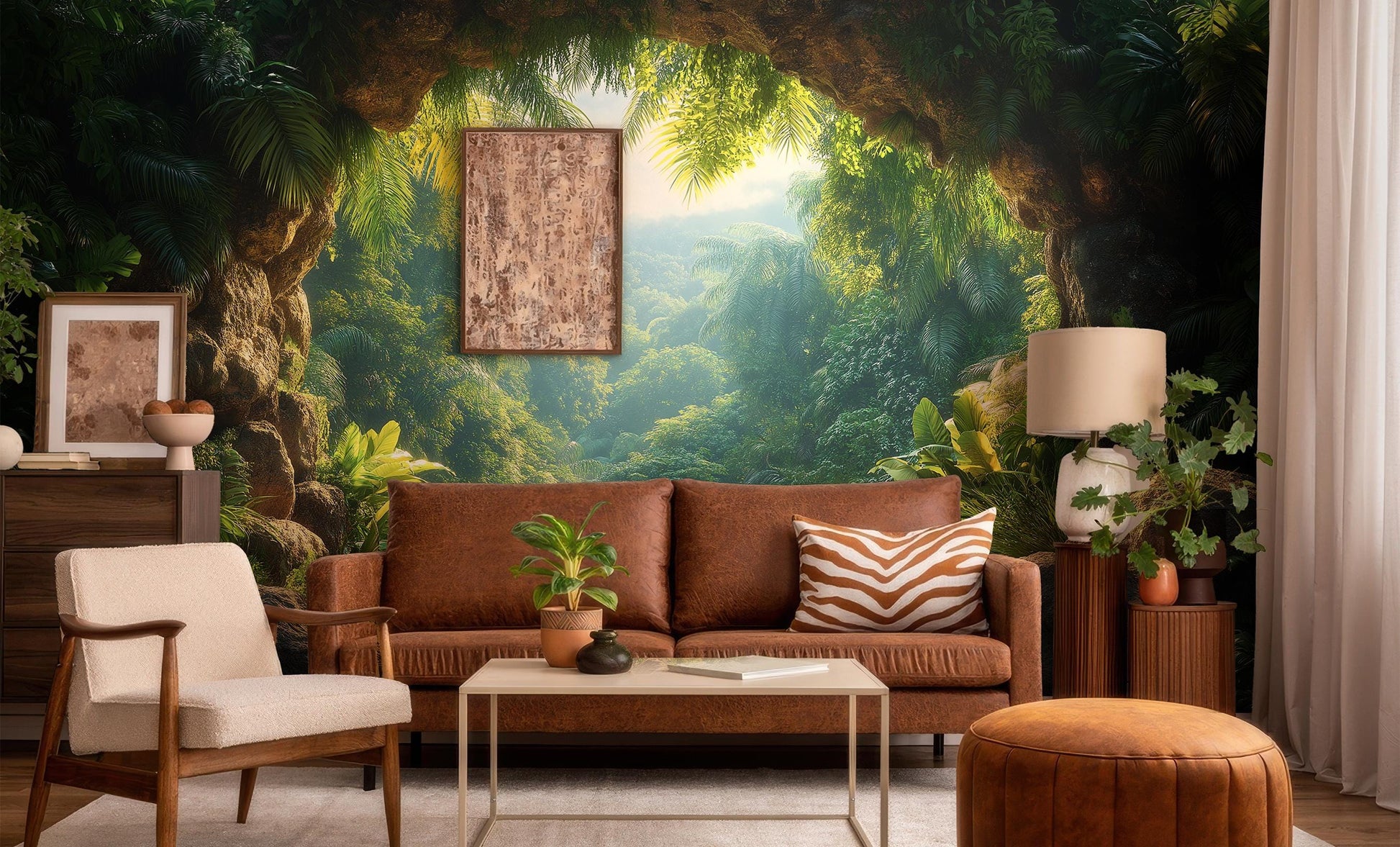 Jungle Decor Exotic Greenery Floral Wallpaper – room setting, Golden Era Walls