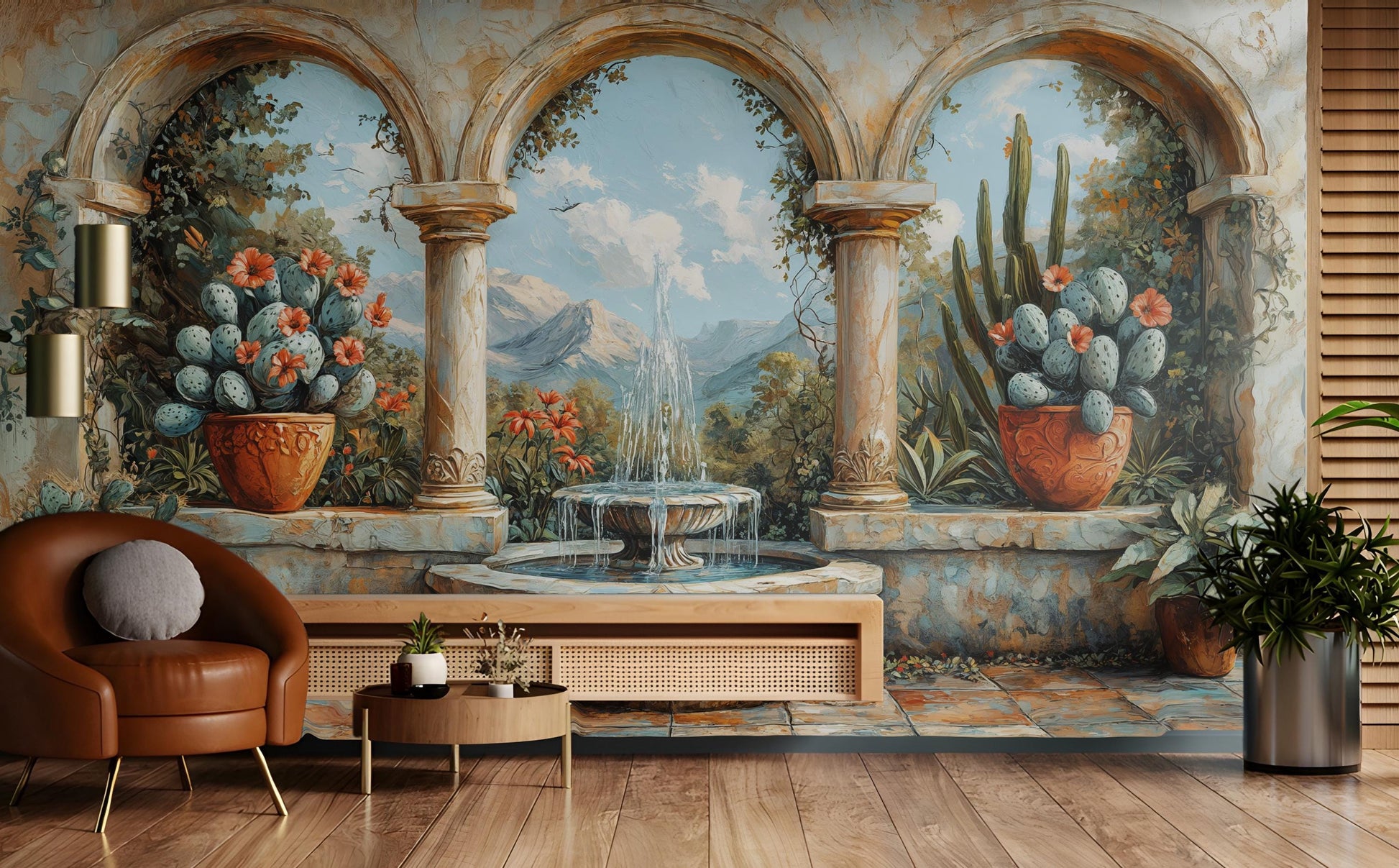 Mediterranean Landscape Rustic Villa Wallpaper – lifestyle view, Golden Era Walls