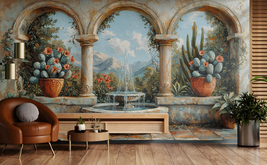 Mediterranean Landscape Rustic Villa Wallpaper – lifestyle view, Golden Era Walls