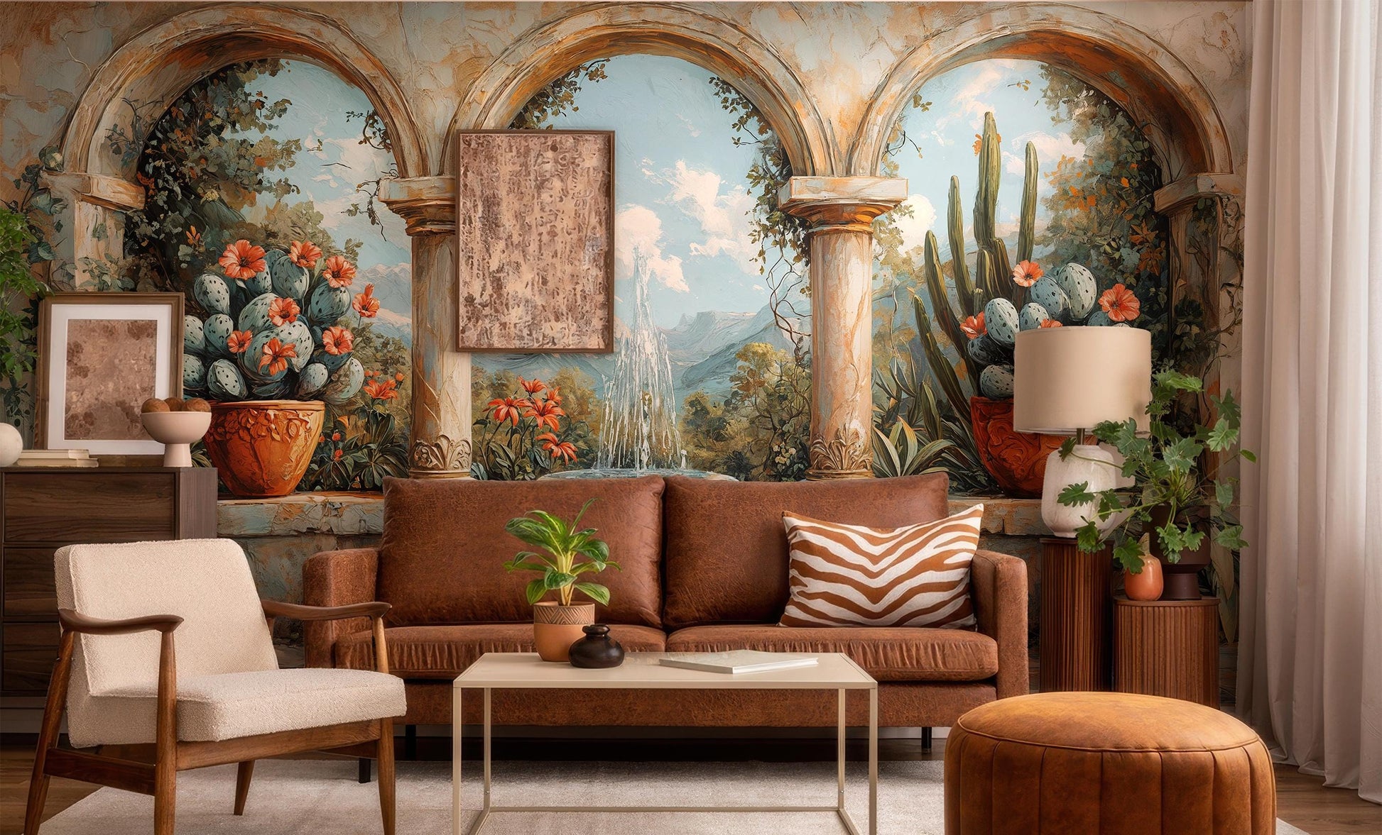 Mediterranean Landscape Rustic Villa Wallpaper – peel and stick wallpaper mural, Golden Era Walls