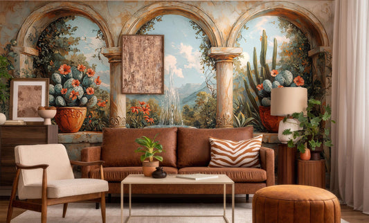 Mediterranean Landscape Rustic Villa Wallpaper – peel and stick wallpaper mural, Golden Era Walls
