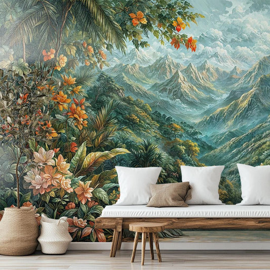 Moody Tropical Dark Jungle Tropical Wallpaper – lifestyle view, Golden Era Walls