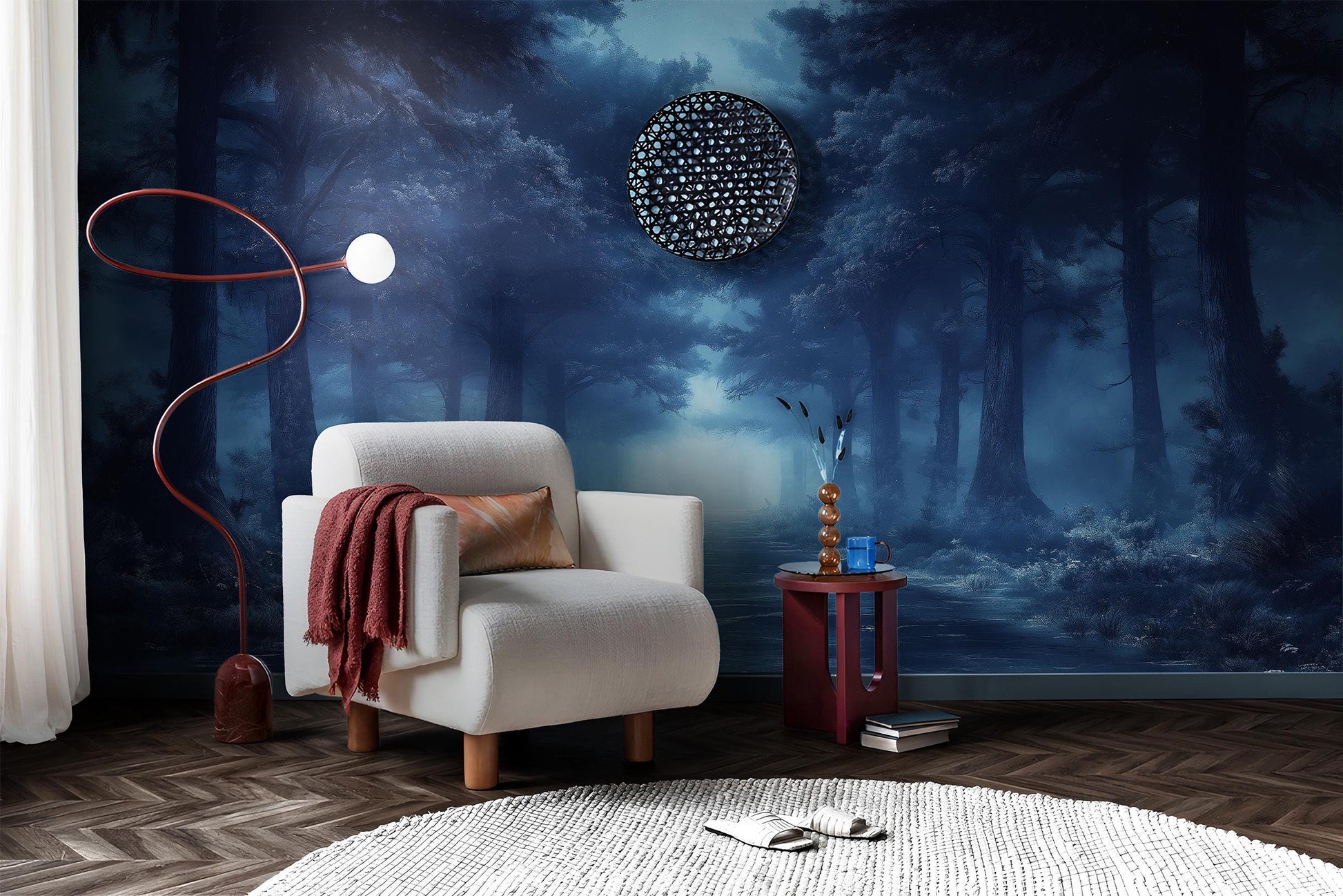 Mystical Enchanted Forest Art Wallpaper – room setting, Golden Era Walls