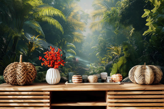 Nature Landscape Tropical Rainforest Floral Wallpaper – detail view, Golden Era Walls