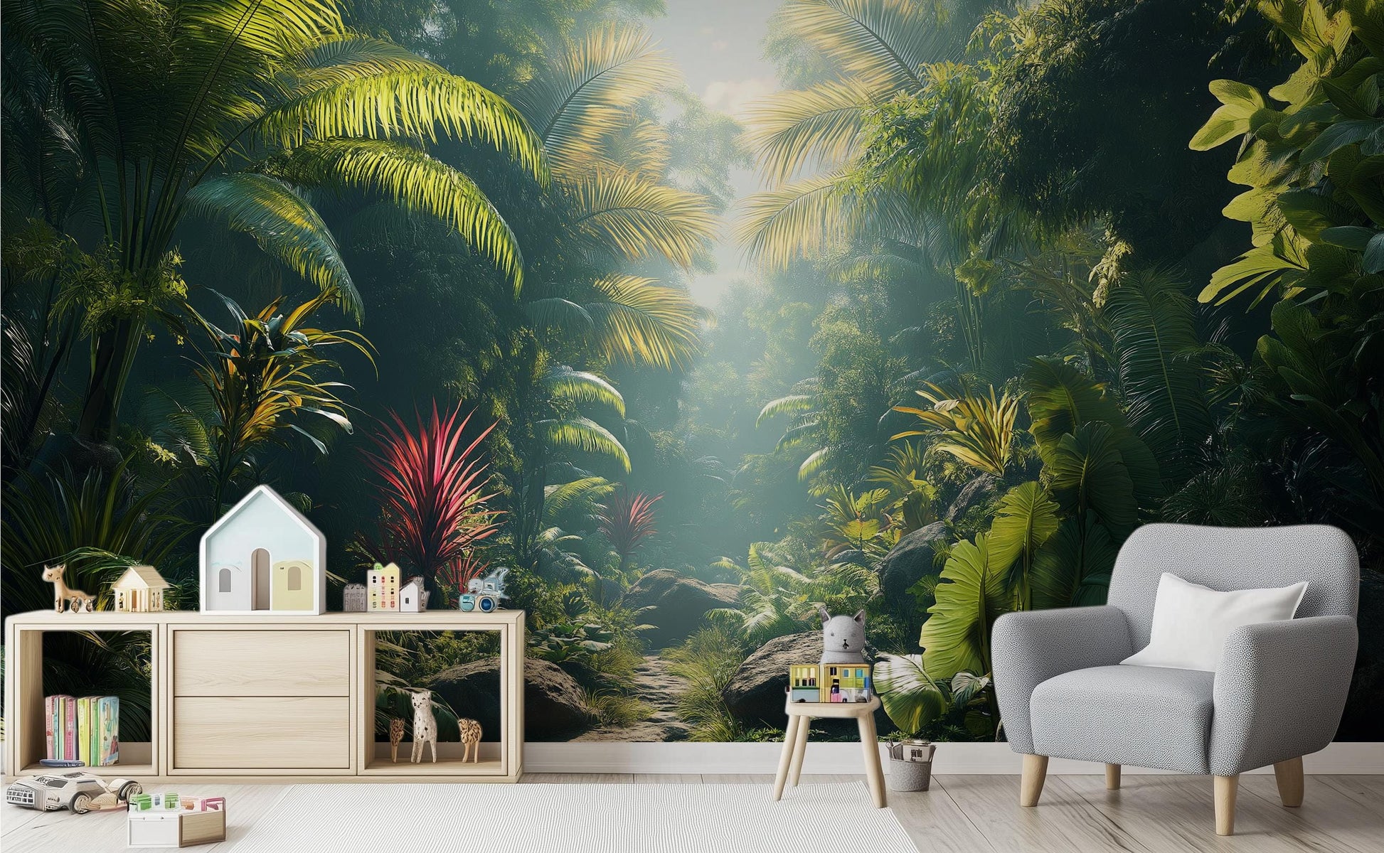 Nature Landscape Tropical Rainforest Floral Wallpaper – peel and stick wallpaper mural, Golden Era Walls