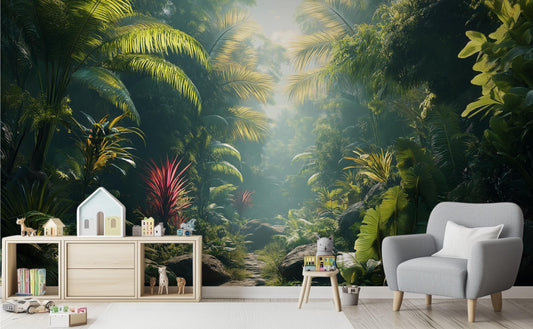 Nature Landscape Tropical Rainforest Floral Wallpaper – peel and stick wallpaper mural, Golden Era Walls