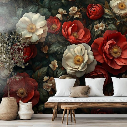 Vintage Floral Renter Friendly Floral Wallpaper – room setting, Golden Era Walls