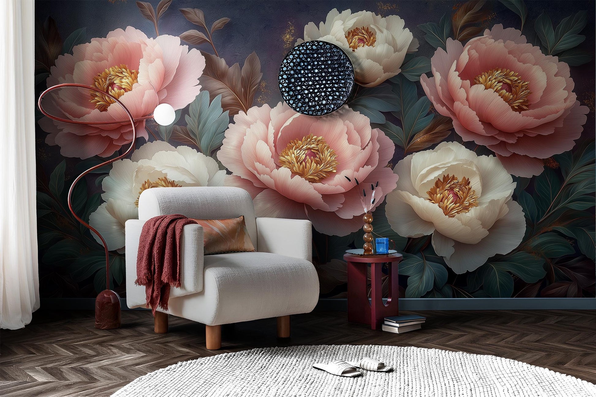 Blush Peony Floral Romantic Floral Wallpaper – lifestyle view, Golden Era Walls