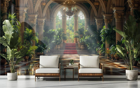 Botanical Palace Lush Interior Floral Wallpaper – peel and stick wallpaper mural, Golden Era Walls