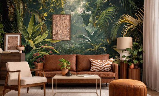 Jungle Decor Exotic Greenery Floral Wallpaper – lifestyle view, Golden Era Walls