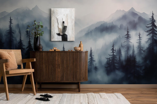 Misty Forest Woodland Fog Wallpaper – lifestyle view, Golden Era Walls