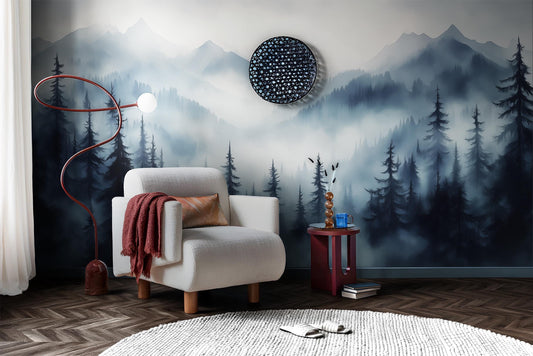 Misty Forest Woodland Fog Wallpaper – detail view, Golden Era Walls