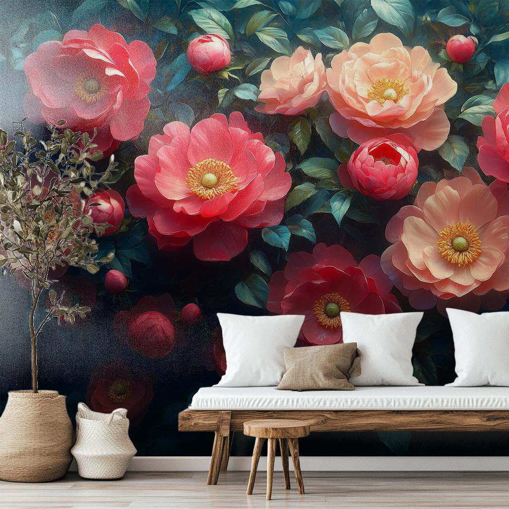 Peony Elegant Floral Decor Floral Wallpaper – peel and stick wallpaper mural, Golden Era Walls