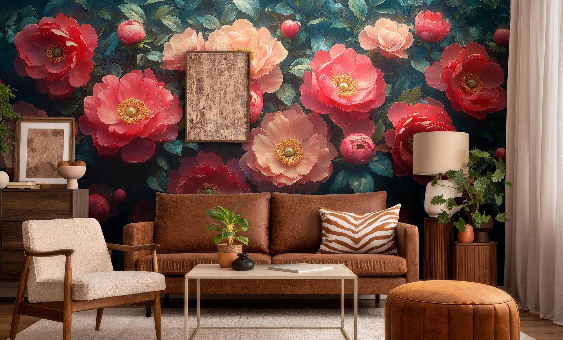 Peony Elegant Floral Decor Floral Wallpaper – scale reference, Golden Era Walls