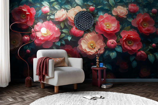 Peony Elegant Floral Decor Floral Wallpaper – lifestyle view, Golden Era Walls