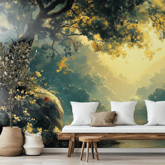 Romantic Landscape Vintage River Wallpaper – detail view, Golden Era Walls