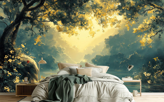 Romantic Landscape Vintage River Wallpaper – peel and stick wallpaper mural, Golden Era Walls