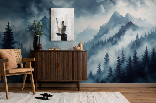 Mountain Forest Moody Landscape Wallpaper – lifestyle view, Golden Era Walls