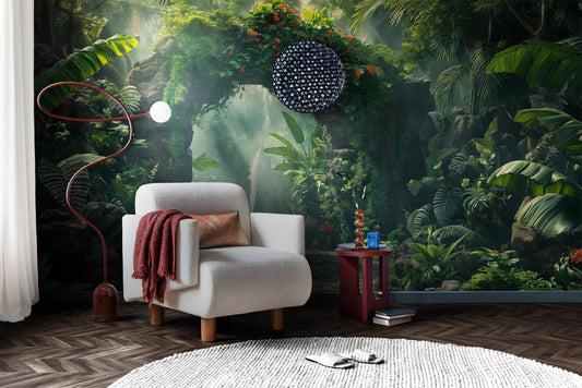 Rainforest Waterfall Tropical Jungle Tropical Wallpaper – detail view, Golden Era Walls