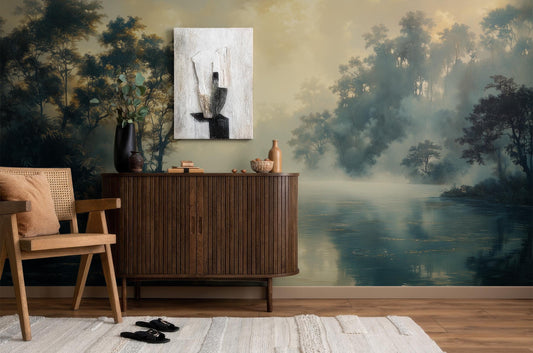 Serene Water Reflection Hand Wallpaper – detail view, Golden Era Walls