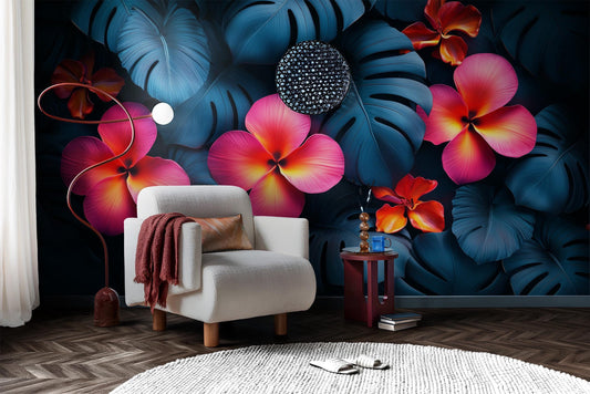 Tropical Bird Vibrant Jungle Floral Wallpaper – lifestyle view, Golden Era Walls