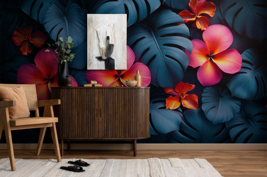 Tropical Bird Vibrant Jungle Floral Wallpaper – peel and stick wallpaper mural, Golden Era Walls