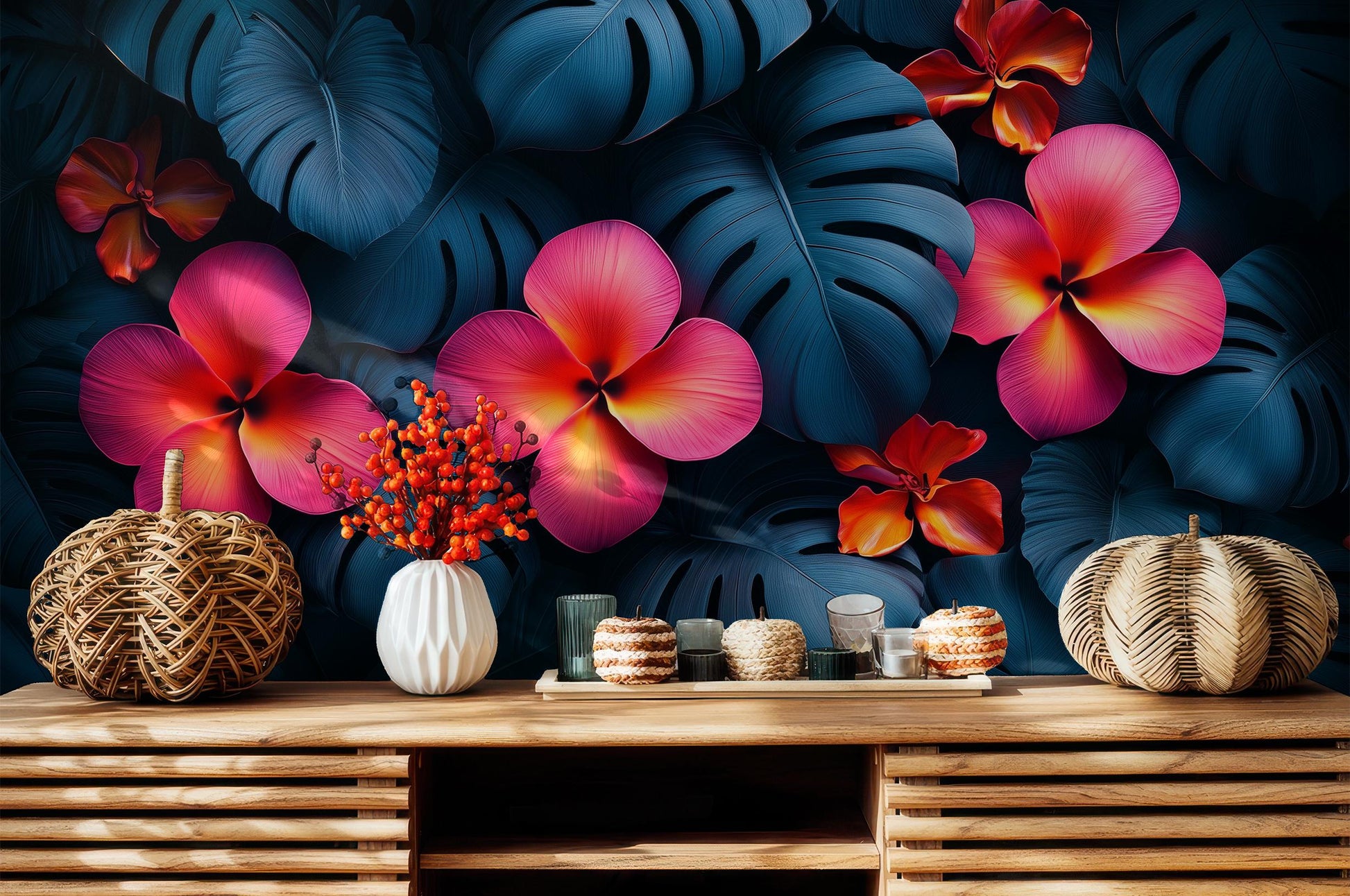 Tropical Bird Vibrant Jungle Floral Wallpaper – detail view, Golden Era Walls