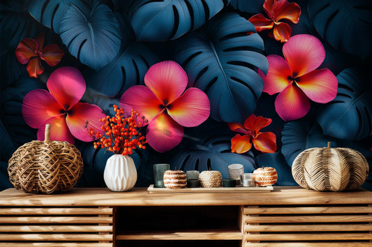 Tropical Bird Vibrant Jungle Floral Wallpaper – detail view, Golden Era Walls