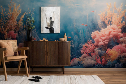 Underwater Coral Reef Ocean Tropical Wallpaper – lifestyle view, Golden Era Walls