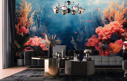 Underwater Coral Reef Ocean Tropical Wallpaper – room setting, Golden Era Walls