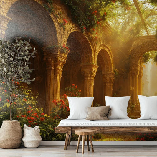 Vintage Garden Overgrown Palace Floral Wallpaper – peel and stick wallpaper mural, Golden Era Walls