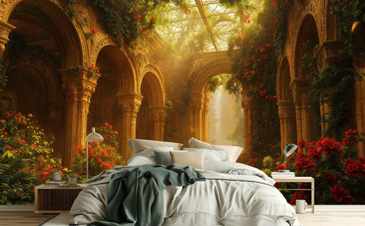 Vintage Garden Overgrown Palace Floral Wallpaper – room setting, Golden Era Walls