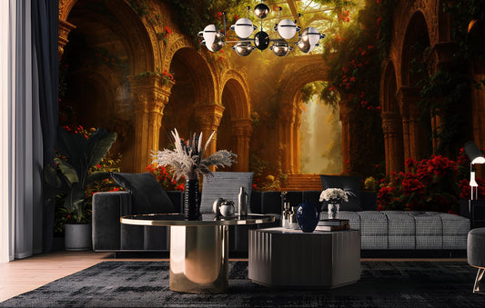 Vintage Garden Overgrown Palace Floral Wallpaper – lifestyle view, Golden Era Walls