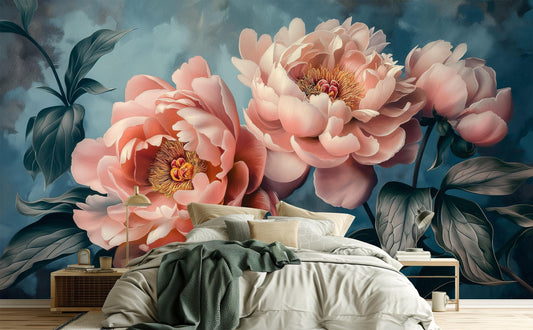 Vintage Peony Floral Elegant Floral Wallpaper – peel and stick wallpaper mural, Golden Era Walls