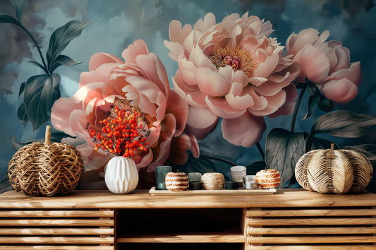 Vintage Peony Floral Elegant Floral Wallpaper – detail view, Golden Era Walls