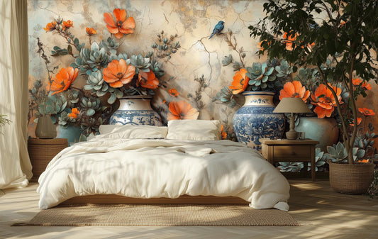 Vintage Vase Mediterranean Floral Floral Wallpaper – detail view, Golden Era Walls