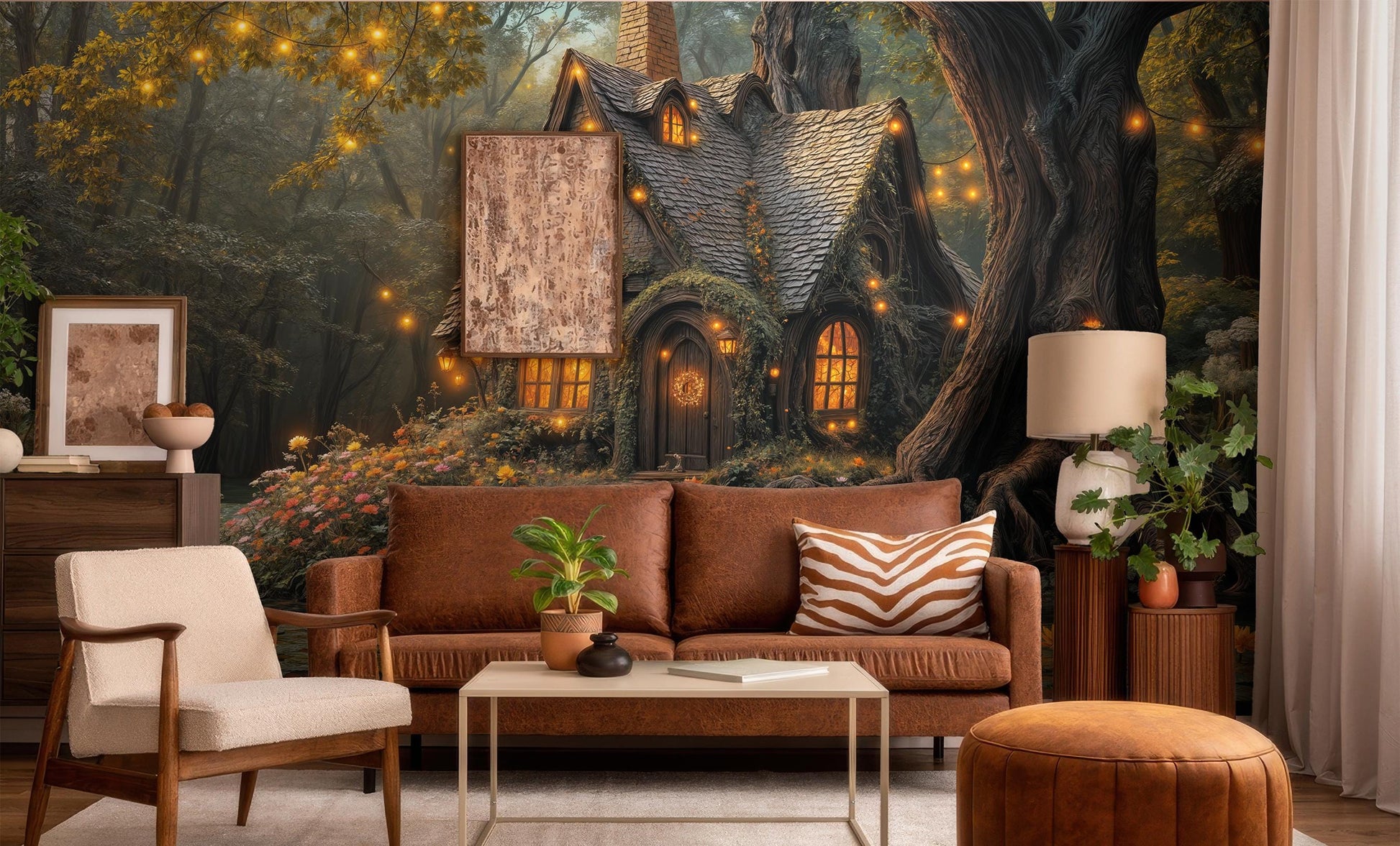 Whimsical Fairytale Magical Woodland Floral Wallpaper – scale reference, Golden Era Walls